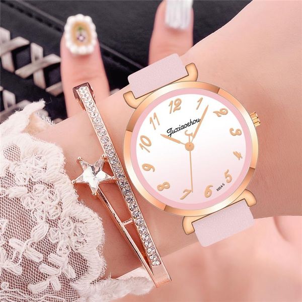 

wristwatches otoky gradient color digital dial women's watch student belt fashion acrylic round quartz 2021, Slivery;brown