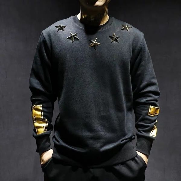 

new men's rivet star hoodie slim men's hoodie jacket 201113, Black