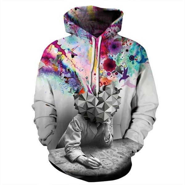 

3d hoodies multicolor printed thinker hooded sweatshirt men women hip hop streetwear harajuku graphic outfit hoody, Black