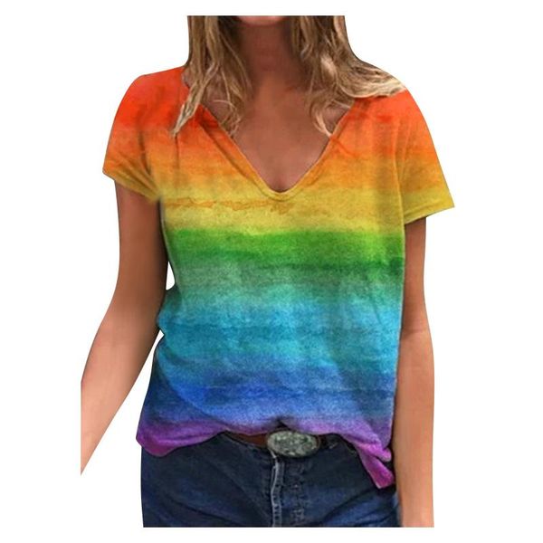

women's t-shirt women gradient print t shirt short sleeve v-neck plus size female shirts casual loose summer soft camiseta #t1g, White