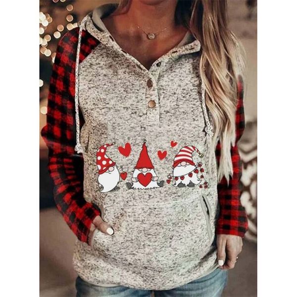 

2021 europe and autumn/winter christmas women's christmas printed long sleeve hooded pocket sweatshirt, Black