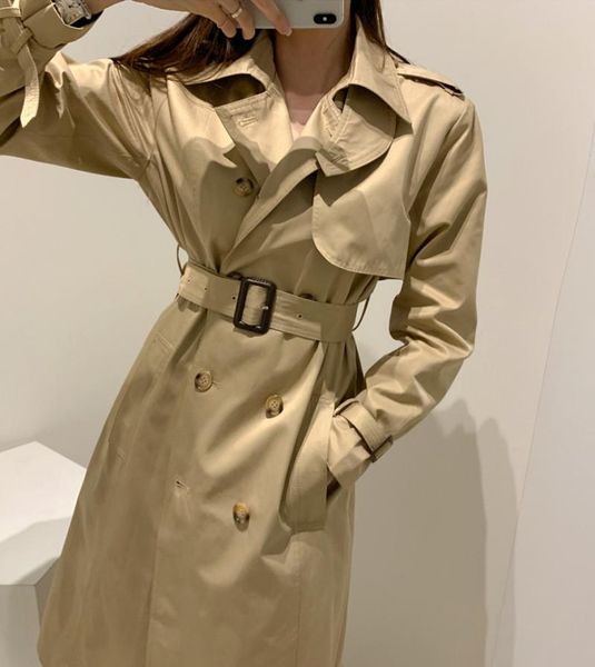 

women's trench coats fashion long trend sashes sleeve windbreaker casual loose outwear, Tan;black