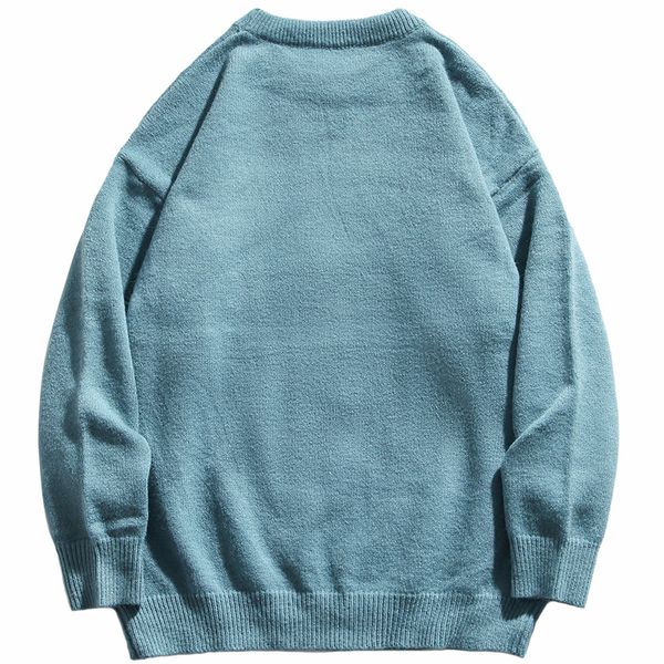 

hip hop men knitted jumper sweaters funny bear printed streetwear harajuku 2021 autumn casual knitwear pullovers fashion o3mm, White;black