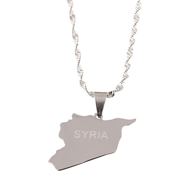 

silver plated syria map necklace charms pendant necklaces syrians middle east jewelry