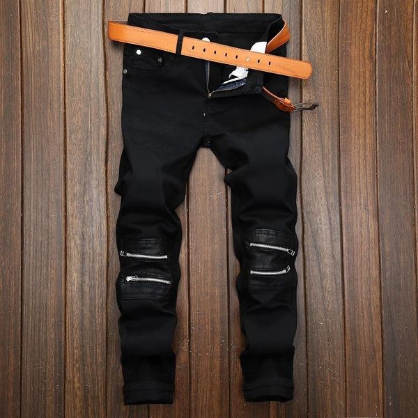 

autumn winter men hip hop jeans denim pants motorcycle design fashion plus size zipper casual masculina men's, Blue