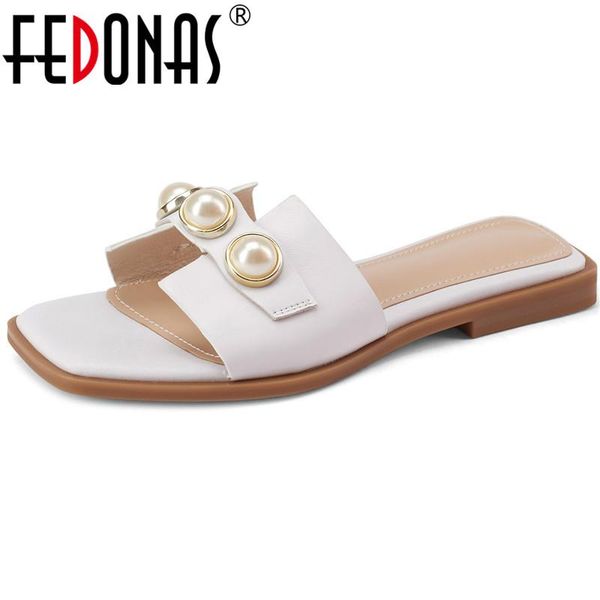 

sandals fedonas pearl decoration female slippers 2021 fashion sweet low heels for women summer est basic casual shoes woman, Black