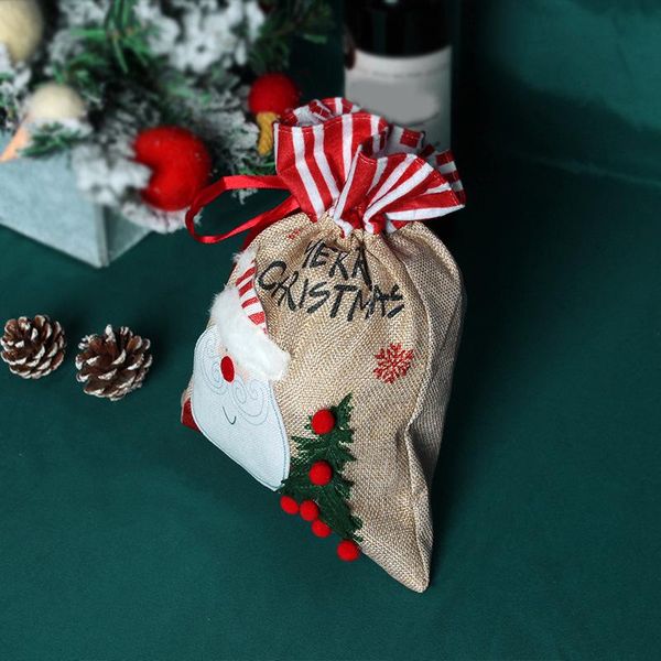 

gift wrap for christmas bag drawstring candy cartoon santa claus linen holiday snack storage rack packaging accessories