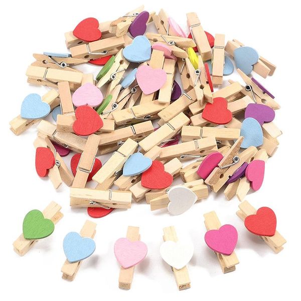 

filing supplies 100 mini wooden love heart pegs po paper clip wedding decor craft (mixed)