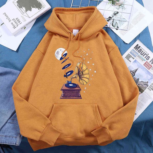 

moon music cute cartoon cute print women hoody hip hop creativity hooded harajuku fleece hoodie vintage comfort woman streetwear y0820, Black
