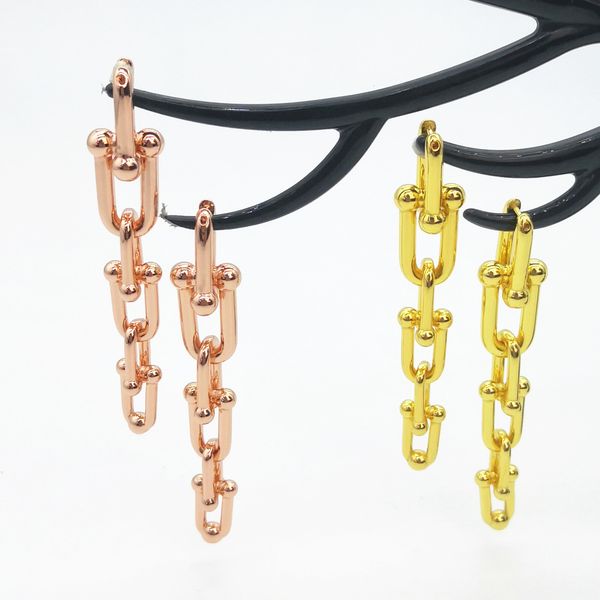 

2021 new 925 rose gold color u-shaped letter women's sterling sier stud earrings jewelry 3061, Golden