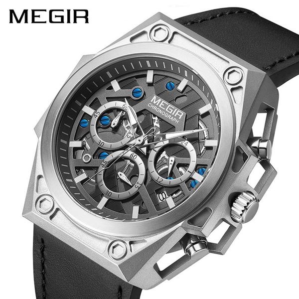 

wristwatches megir 2021 quartz belt fashion men's multifunction chronograph calendar waterproof luminous steel shell watches 4220g, Slivery;brown