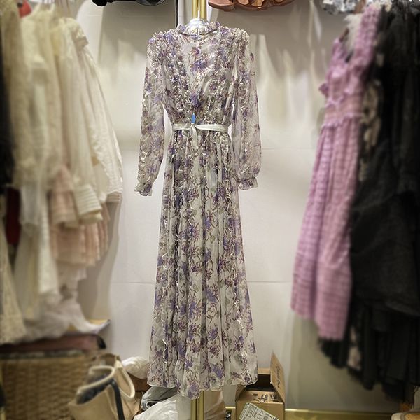 

elegant vintage dress wooden ear print long sleeve dress, Black;gray