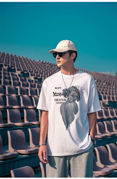 

men's t-shirts 2301 trendy street loose, creative character print short-sleeved cotton t-shirt, White;black