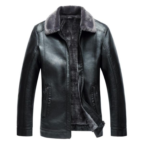 

men's fur & faux 8xl 7xlhigh-end winter plus velvet thick leather jacket, large size trend business slim short casual pu jacket, Black