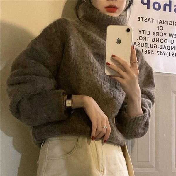 

women's sweaters 2021 women winter thick warm turtleneck short sweater full sleeve loose knitted pullover jumpers, White;black
