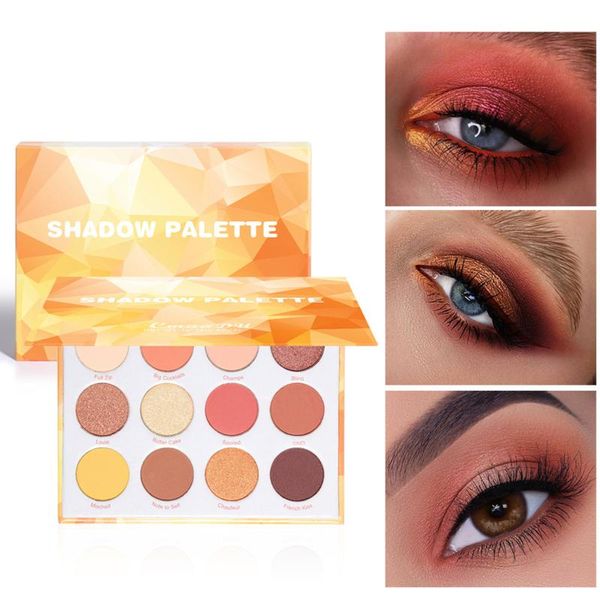 

oueyeshadow palette 12 color yellow eyeshadow pan line make-up matte metallic glitter blendable pigment powder