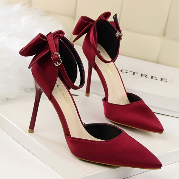 

bigtree shoes bow woman pumps silk high heels women shoes stiletto red wedding shoes women heels women sandals ing, Black