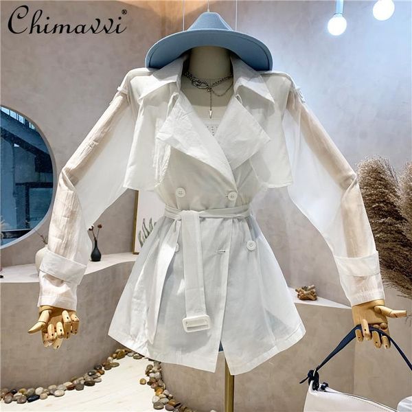

women's trench coats fashion thin coat female 2021 summer slim waist lace up mid length sunscreen shirt long sleeve black korean, Tan;black