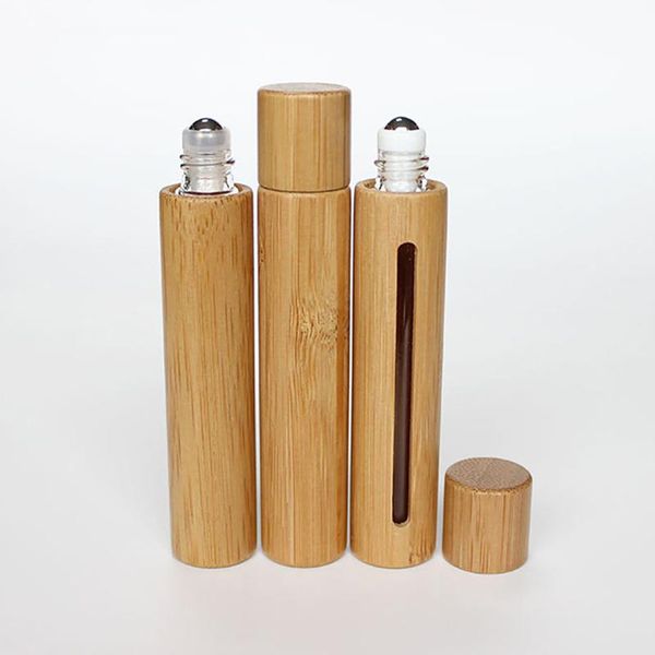 

storage bottles & jars portable 10ml 15ml bamboo wood bottle perfume empty stainless roll ball oil roller