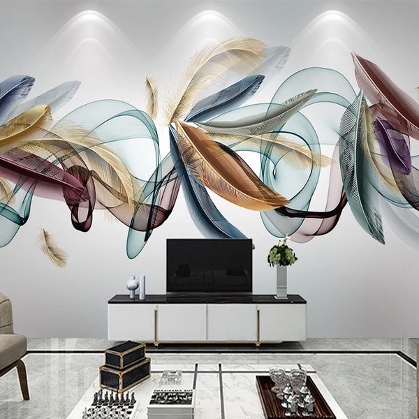 Benutzerdefinierte 3D Wandbild Nordic Moderne Licht Luxus Handgemalte Feder Abstrakte Rauch Tapete Wohnzimmer Schlafzimmer Kreative Wandbild