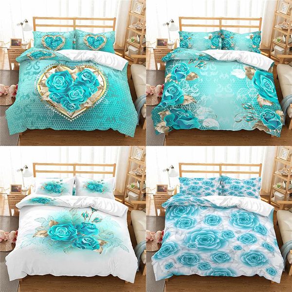 

bedding sets home textile luxury 3d rose flower print 2/3pcs comfortable duvet cover pillowcase  and king eu/us/au size