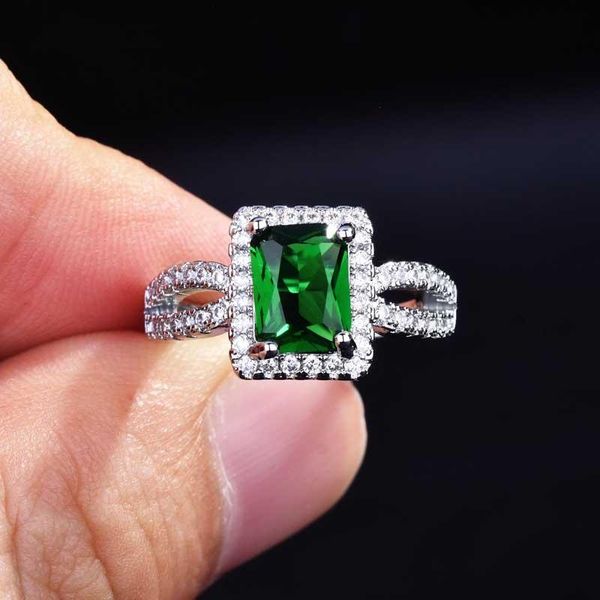 

wedding rings rectangular adjustable inlay green zircon fashion minimalism jewelry women's party gift eternity ring, Slivery;golden