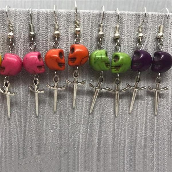 

dangle & chandelier colorful skull earrings dagger jewelry gothic gift grunge sword warrior fashion delicacy beautiful silver color 2021