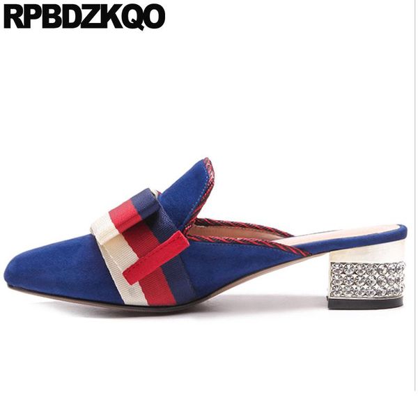 

dress shoes kawaii chunky pumps suede square toe crystal women 2021 diamond low heels modern bow embroidered black bee blue red thick