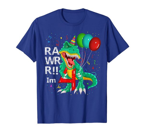 

rawr im 4 4th birthday t rex dinosaur shirt for boys kids, White;black