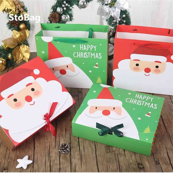 StoBag 10pcs Biscotti di Natale Scatola di carta da imballaggio regalo per la torta della festa di compleanno Portacaramelle al cioccolato Favore fatto a mano fai da te 210724