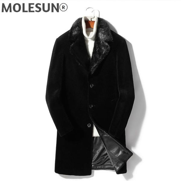 

men's leather & faux akoosun 2022 jacket thick sheep shearling coat men fur mink collar windbreaker winter clothing ropa hombre lxr331, Black