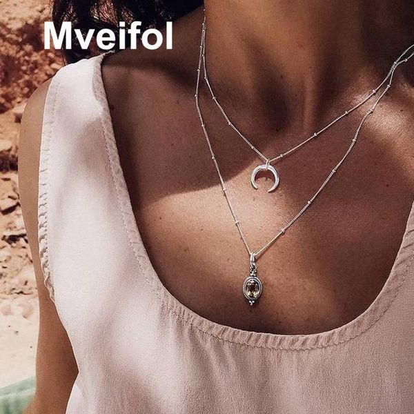 

pendant necklaces mveifol bohemian stainless steel crescent moon necklace ins fashion geometric horn choker statement jewelry, Silver