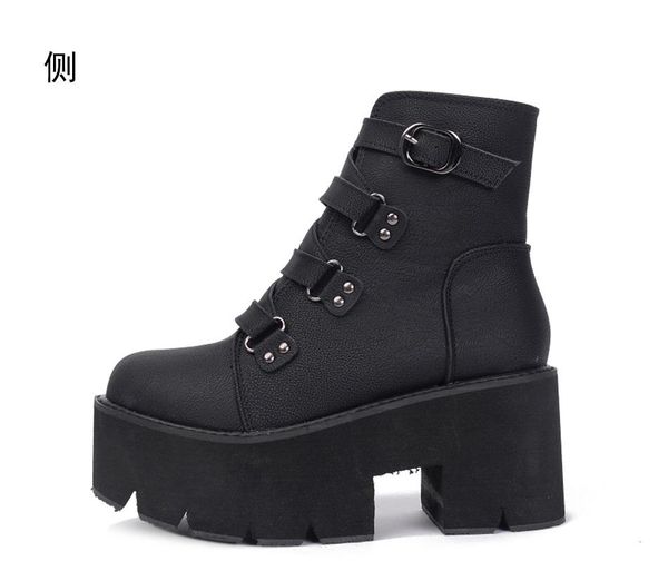 

dress shoes thick heel t platform soled women's boots fashion punk nightclub ultra-high heels short, Black