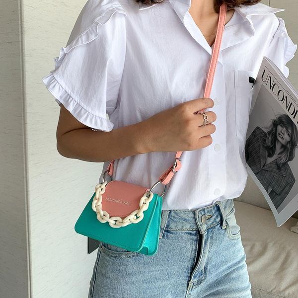 

evening bags youth ladies simple versatile bag women mini crossbody acrylic chain lady hit color pu leather luxury designer shoulder