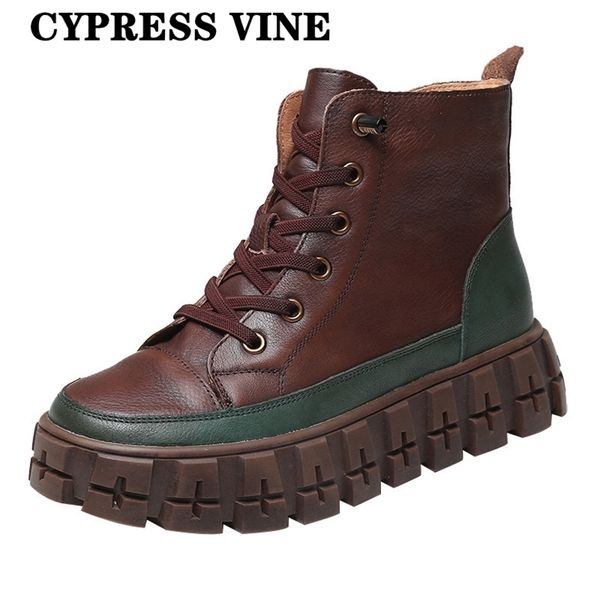 

cypress vine women anckle boot genuine cow leather for spring autumn and winter round toe rubber outsole by handmade size 35-41 211103, Black