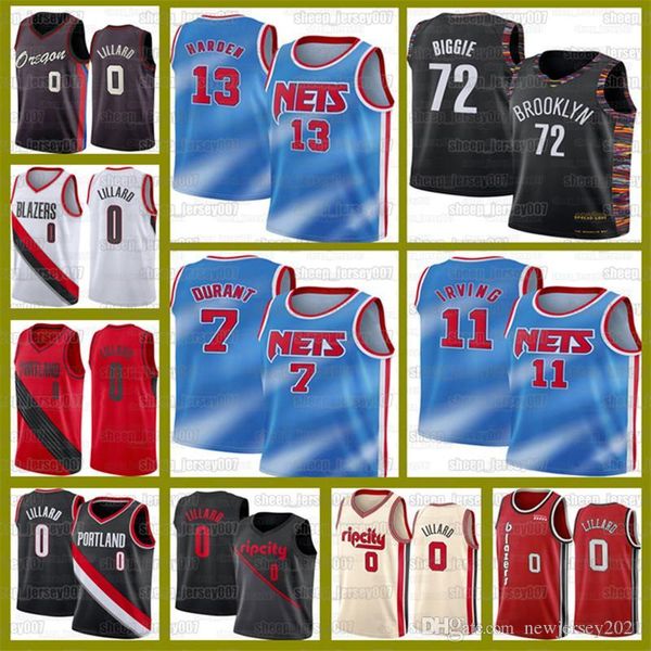 

kyrie damian kevin 0 lillard 7 durant basketball 11 irving blazers jerseys brooklyn nets new black 72 biggie james 13 harden, Black;red