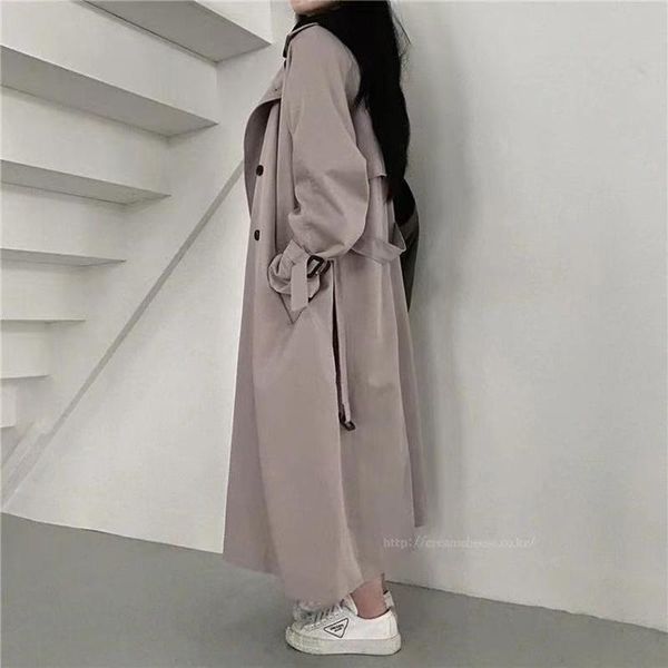 

women's trench coats woman windbreaker coat black retro british style spring medium long korean preppy 2021 fashion loose women oversiz, Tan;black