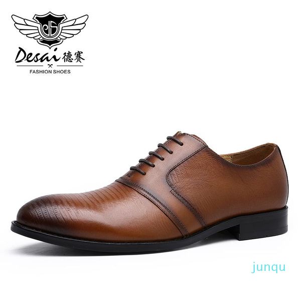 

wholesale-dress shoes desai brand genuine leather men oxford luxury male wedding fashion breathable casual classic 2021, Black