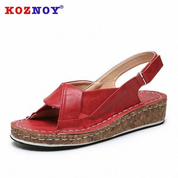 

koznoy women summer sandals 2020 fashion back strap wedges dropshipping cross tied breathable hook loop women causal sandals wedge sho v3fy#, Black