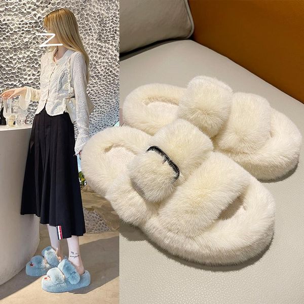 

slippers flat-bottomed plush women autumn and winter korean version of the infrared wear, Black