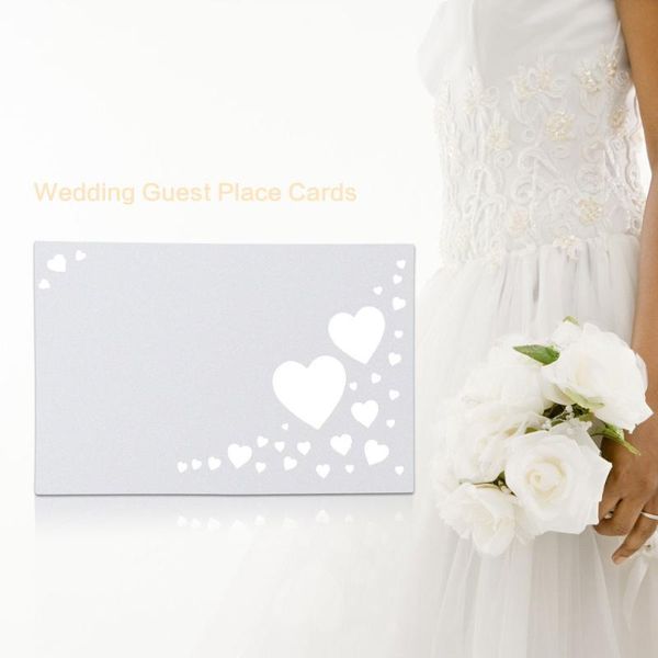 

greeting cards 50pcs heart hollow name place wedding guest (white)