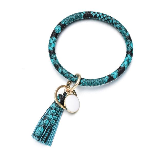 2021 Hot Criativo PU pulseira de couro keychain redondo pedaço de gota de óleo pingente de tassel quente venda pulseira de couro