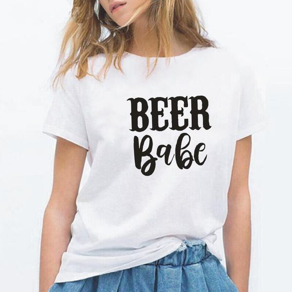 

women's t-shirt beer babe letter print t shirt femme short sleeve casual harajuku women summer hipster shirts camisas mujer, White