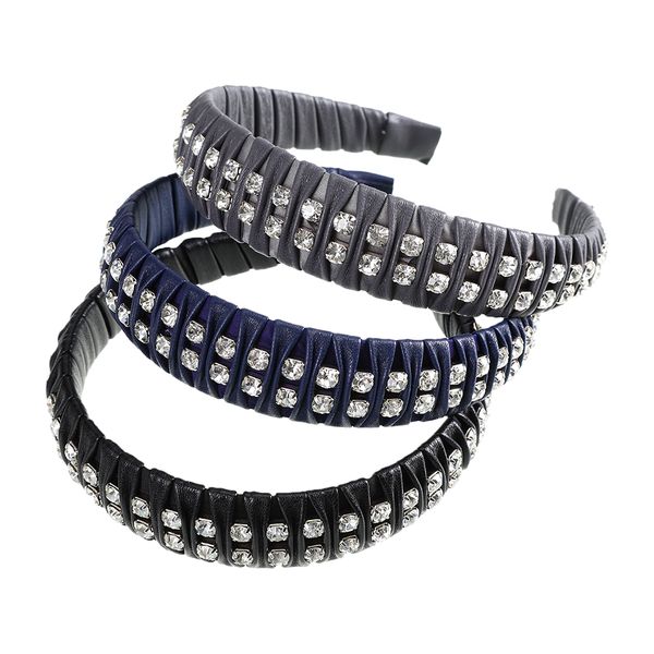 

crystal headbands fashion leather hair hoop bezel luxury rhinestone hairbands women hair accessories headdress, Silver