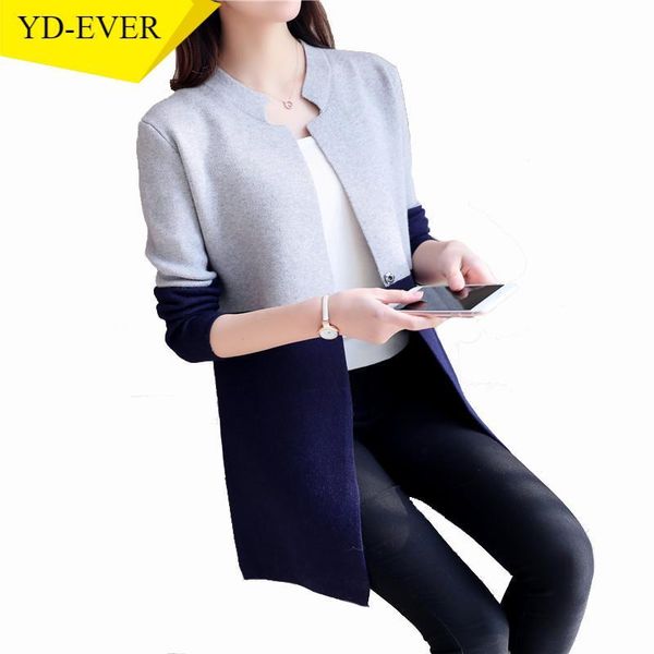 

2021 autumn new long knit cardigan women patchwork sweater long-sleeve korean knit jacket loose female 65803, White