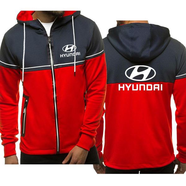 

men's jackets 2021 hyundai motor logo print men sports jacket sweatshirt sale stitching color harajuku hooded top, Black;brown