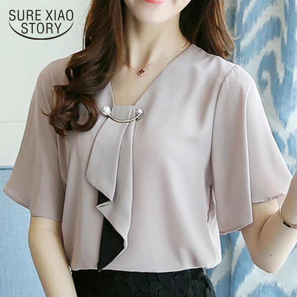 

new spring fashion chiffon women shirt blouse short sleeve plus size women's clothing loose bow neck women's blusas d560 50 21022, White