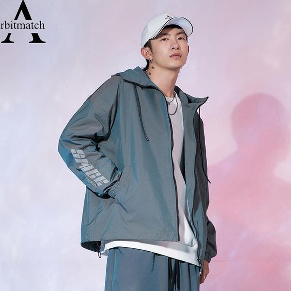 

men's jackets hip hop mens hooded windbreaker bomber jacket discoloratio casual vintage letter loose track coats streetwear outerwear, Black;brown