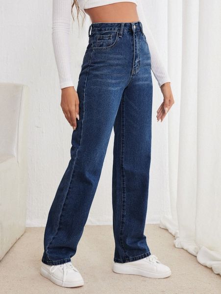 

high waisted straight leg jeans x1cj#, Blue