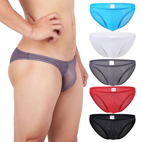 

a nderwear piece of ultra-dunne transparent ice silk slips low tail shorts men's elastic under bikini, Black;white